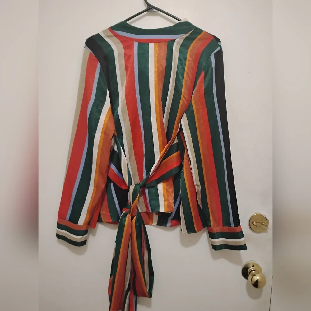 Zara Trafaluc Collection Striped Zip Neck Top – Size L - Picture 9 of 10